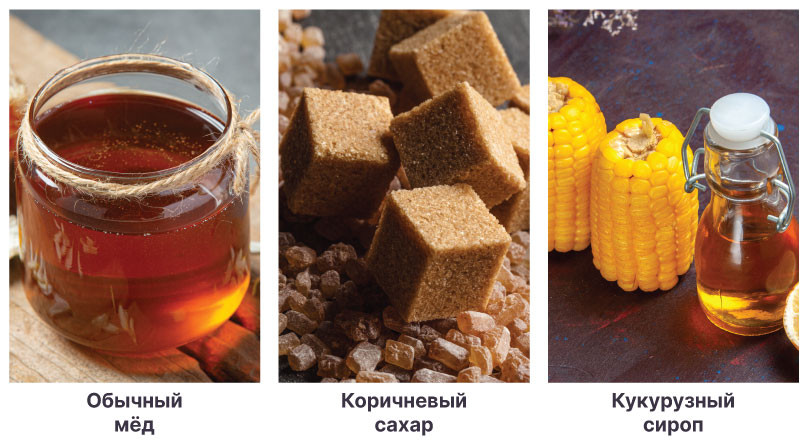 Мед, сахар и кукурузный сироп
